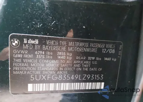 2009 BMW X6 xDrive50I z USA, uszkodzony, nr VIN 5UXFG83549LZ93153